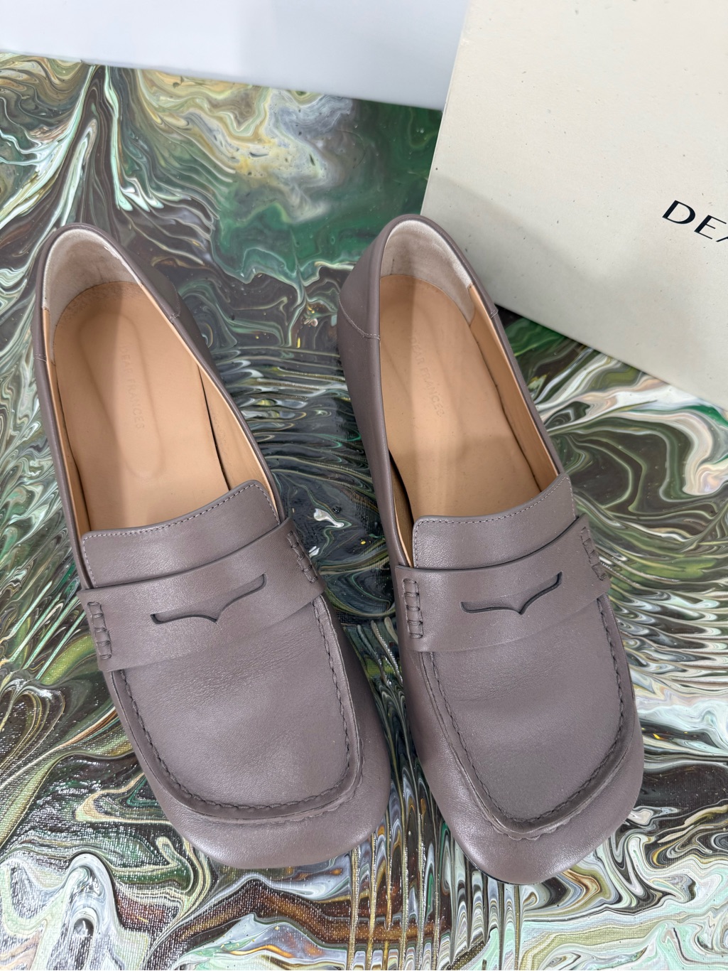 Dear Frances Drew Taupe/Brown Leather Penny Loafers Size 38.5